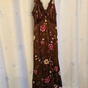 Old Navy Women’s Brown Floral Maxi Dress with Pink Accents